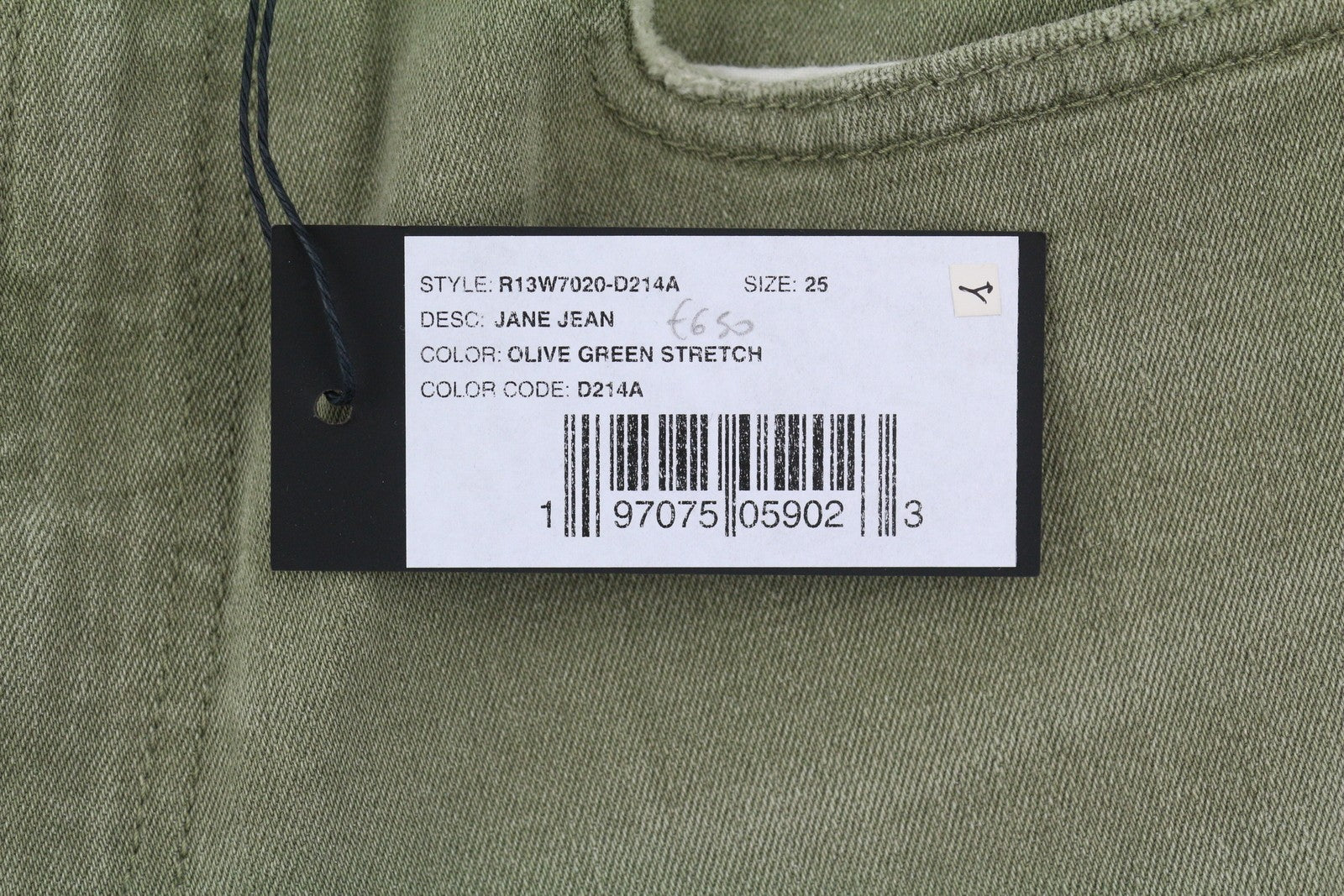 R13 Jane Women Jeans 25 Olive Green Stretch Loose Straight High Waist RRP€699