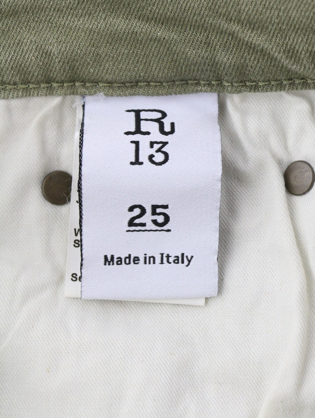 R13 Jane Women Jeans 25 Olive Green Stretch Loose Straight High Waist RRP€699