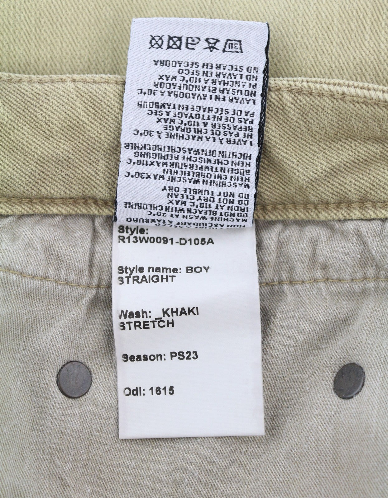 R13 Boy Straight Women Jeans 29 Khaki Stretchy Faded Cropped Casual RRP€699