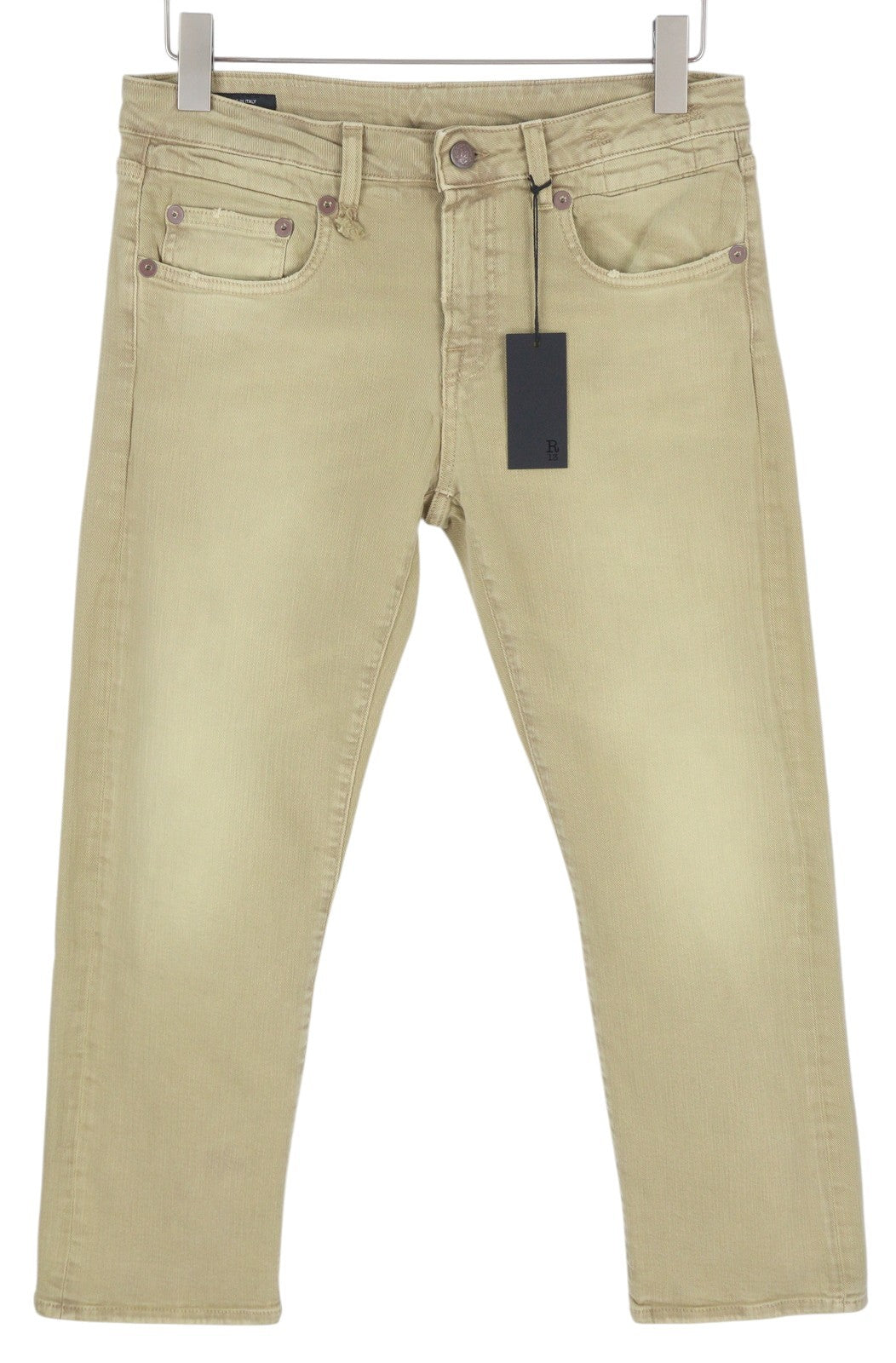 R13 Boy Straight Women Jeans 29 Khaki Stretchy Faded Cropped Casual RRP€699