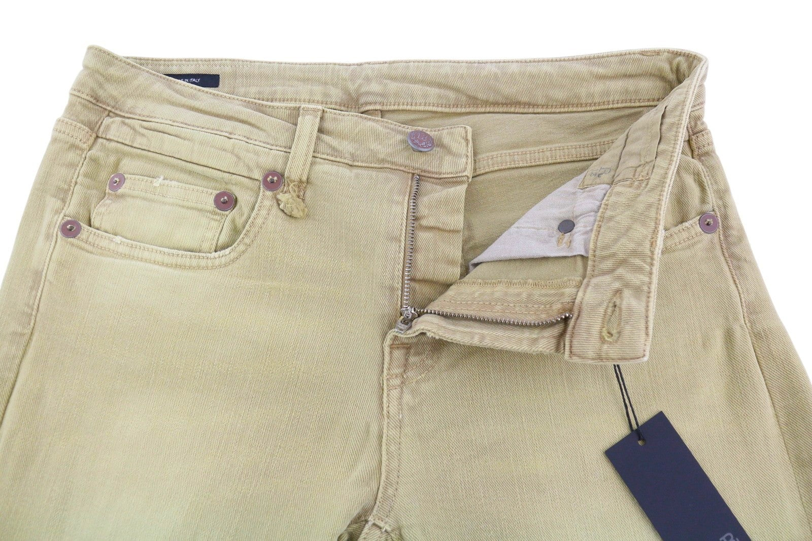 R13 Boy Straight Women Jeans 29 Khaki Stretchy Faded Cropped Casual RRP€699