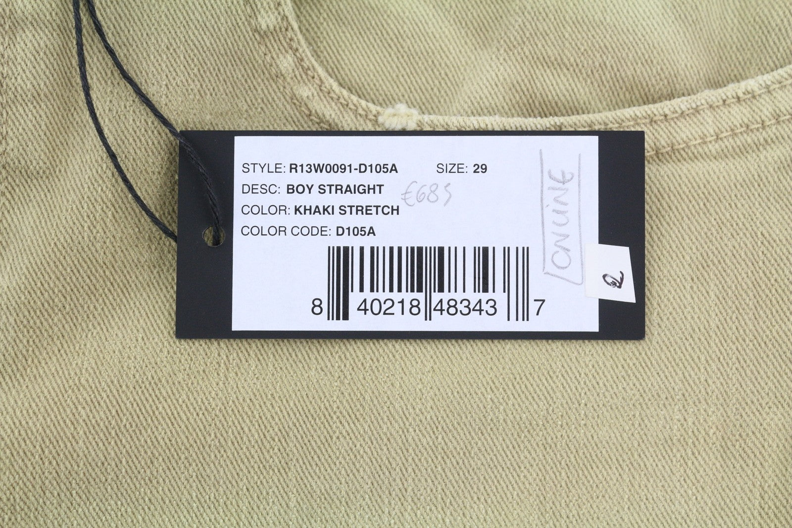 R13 Boy Straight Women Jeans 29 Khaki Stretchy Faded Cropped Casual RRP€699