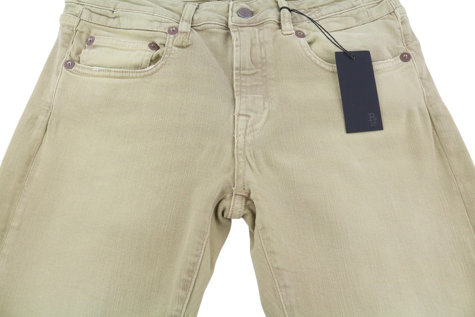 R13 Boy Straight Women Jeans 29 Khaki Stretch Denim Cropped Ankle Length RRP€699