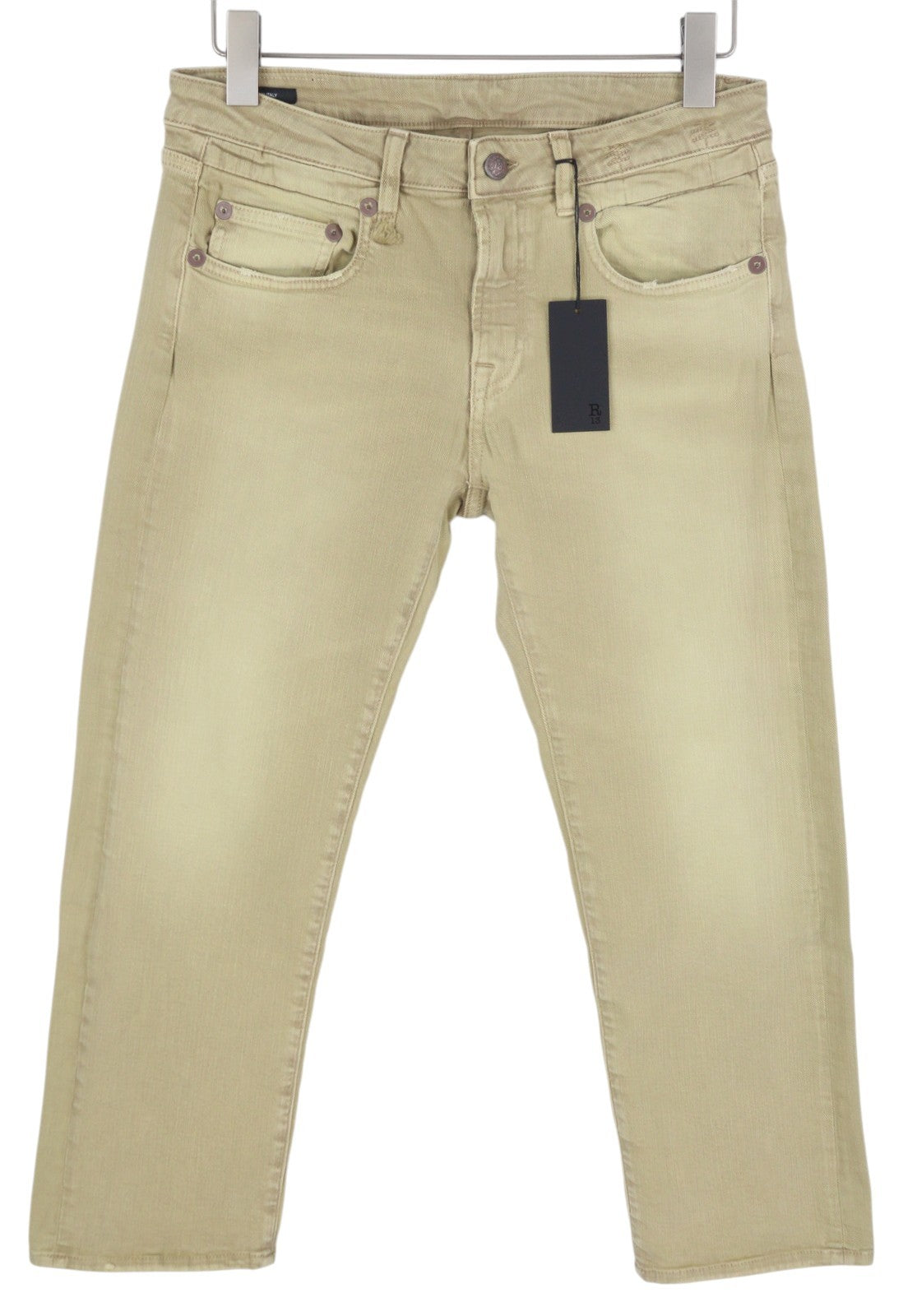 R13 Boy Straight Women Jeans 29 Khaki Stretch Denim Cropped Ankle Length RRP€699