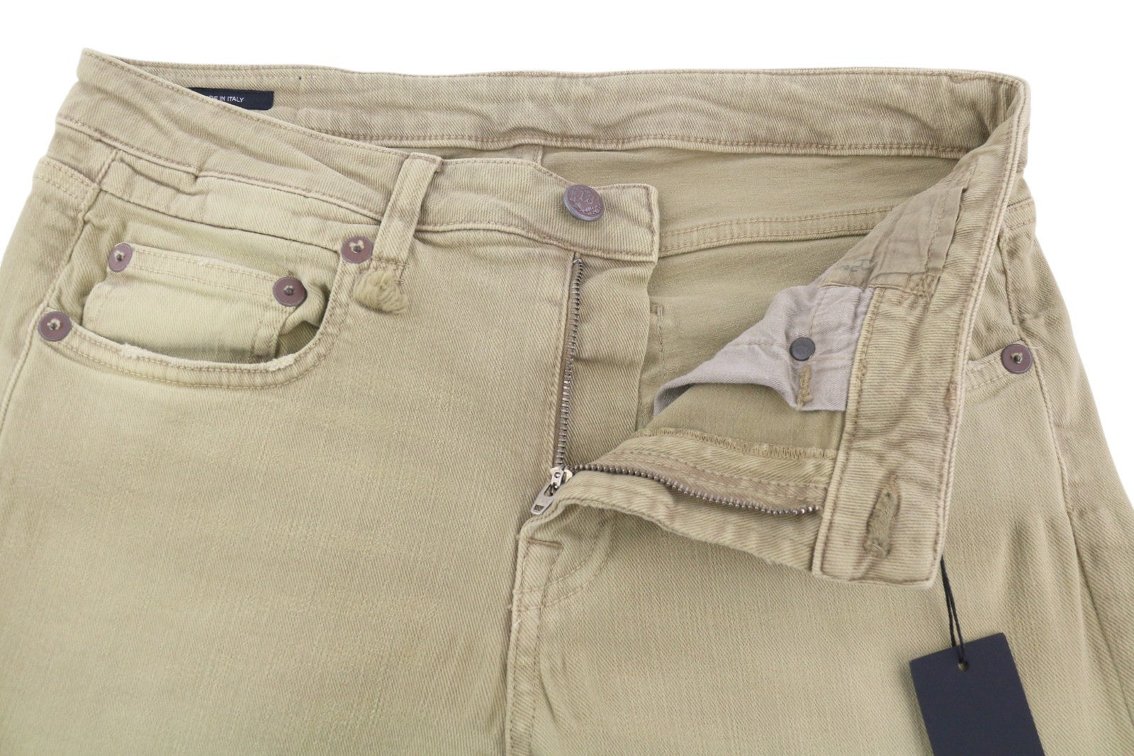 R13 Boy Straight Women Jeans 29 Khaki Stretch Denim Cropped Ankle Length RRP€699