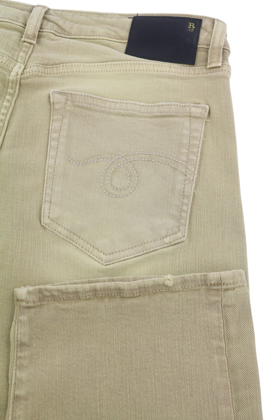 R13 Boy Straight Women Jeans 29 Khaki Stretch Denim Cropped Ankle Length RRP€699
