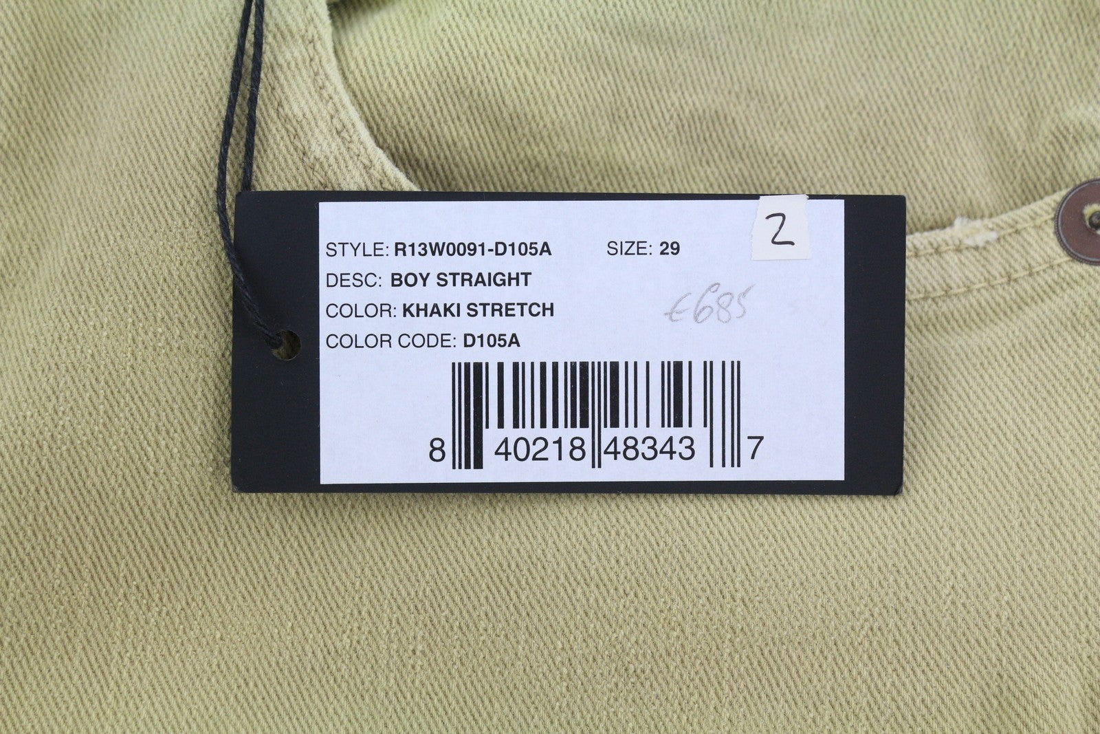 R13 Boy Straight Women Jeans 29 Khaki Stretch Denim Cropped Ankle Length RRP€699