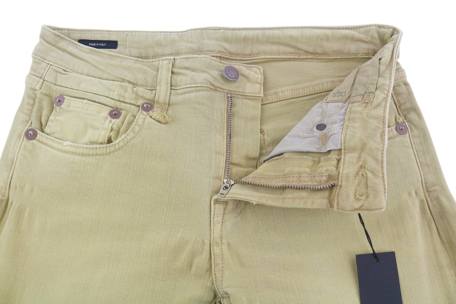 R13 Boy Straight Women Jeans 28 Khaki Stretch Cropped Ankled Light Denim RRP€699