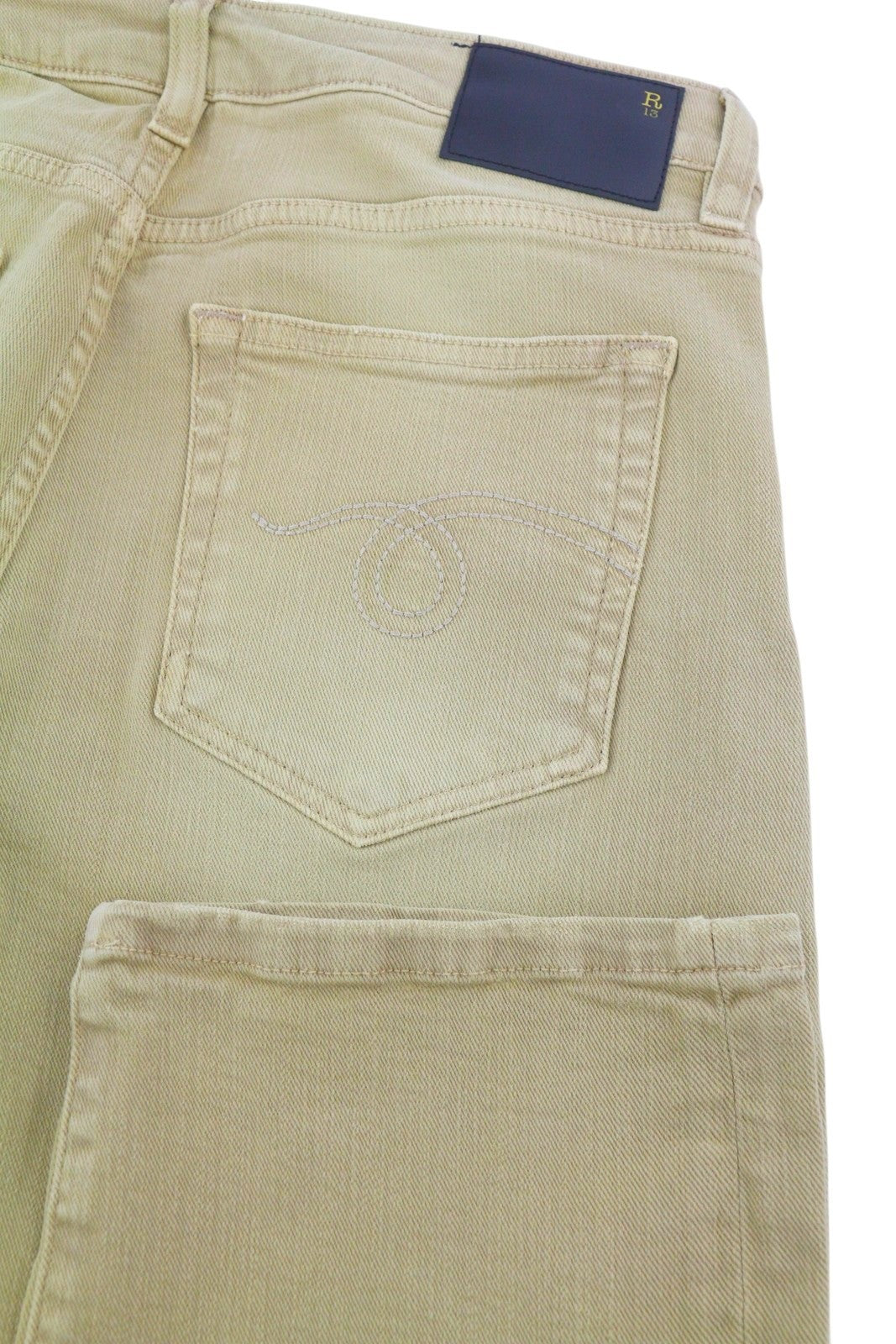 R13 Boy Straight Women Jeans 28 Khaki Stretch Cropped Ankled Light Denim RRP€699