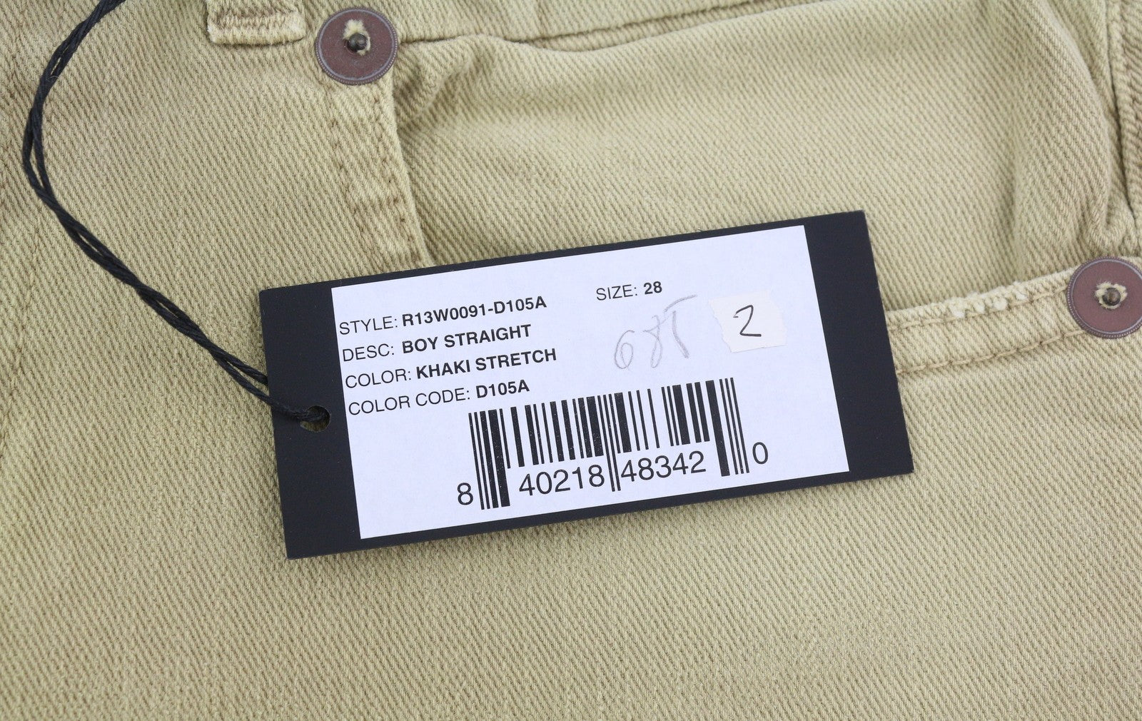 R13 Boy Straight Women Jeans 28 Khaki Stretch Cropped Ankled Light Denim RRP€699