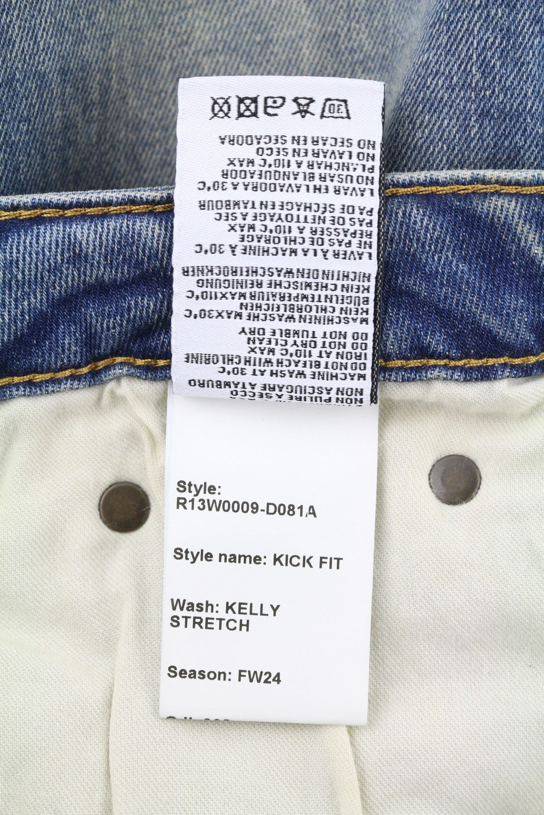 R13 Kick Fit Women Jeans 25 Kelly Stretch Washed Faded Ankle Cropped RRP€699