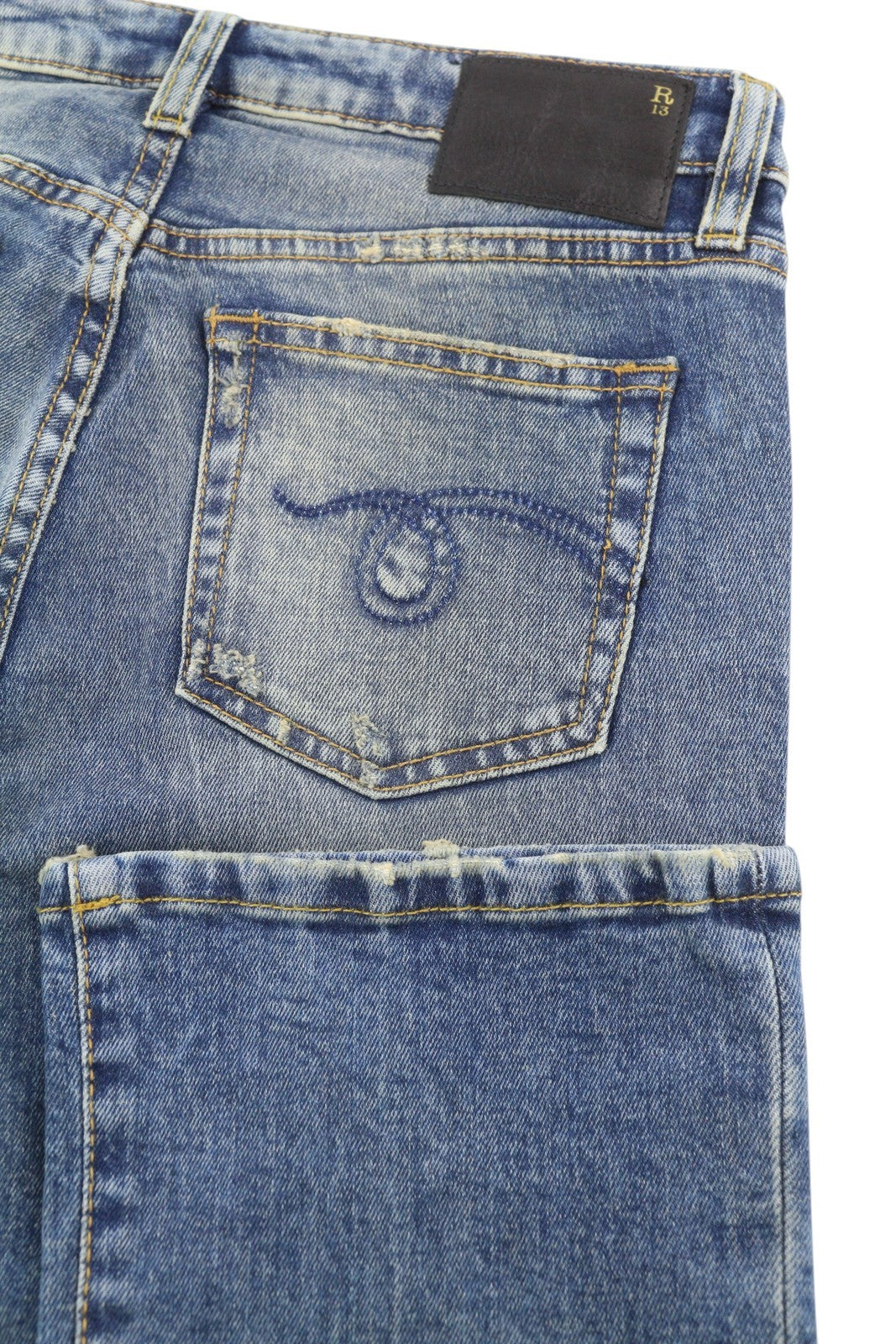 R13 Kick Fit Women Jeans 25 Kelly Stretch Washed Faded Ankle Cropped RRP€699