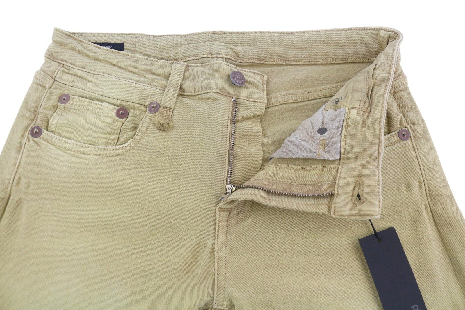 R13 Boy Straight Women Jeans 28 Khaki Stretch Cropped Ankle Light Denim RRP€699