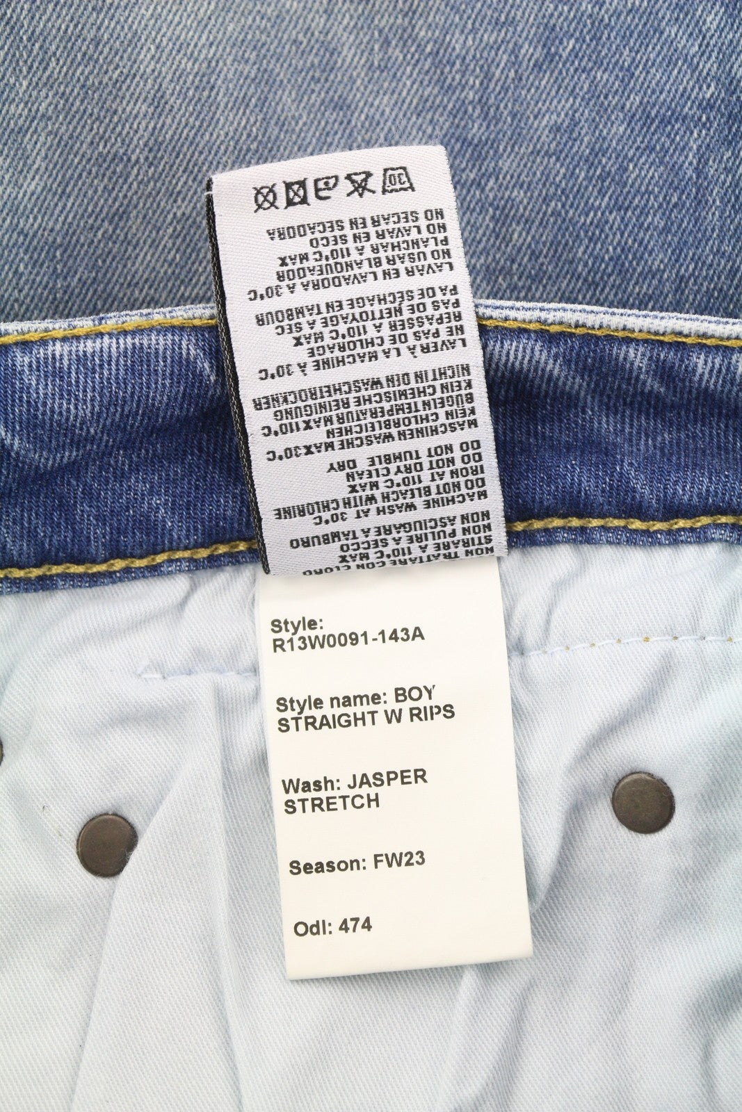 R13 Boy Straight W Rips Women Jeans 30 Jasper Stretch Faded Washed Cropped Denim