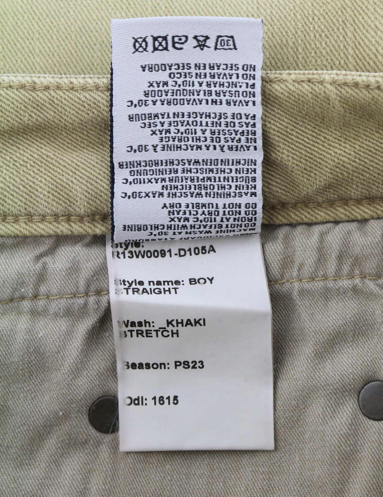 R13 Boy Straight Women Jeans 26 Khaki Stretchy Faded Ankle Length Casual RRP€699