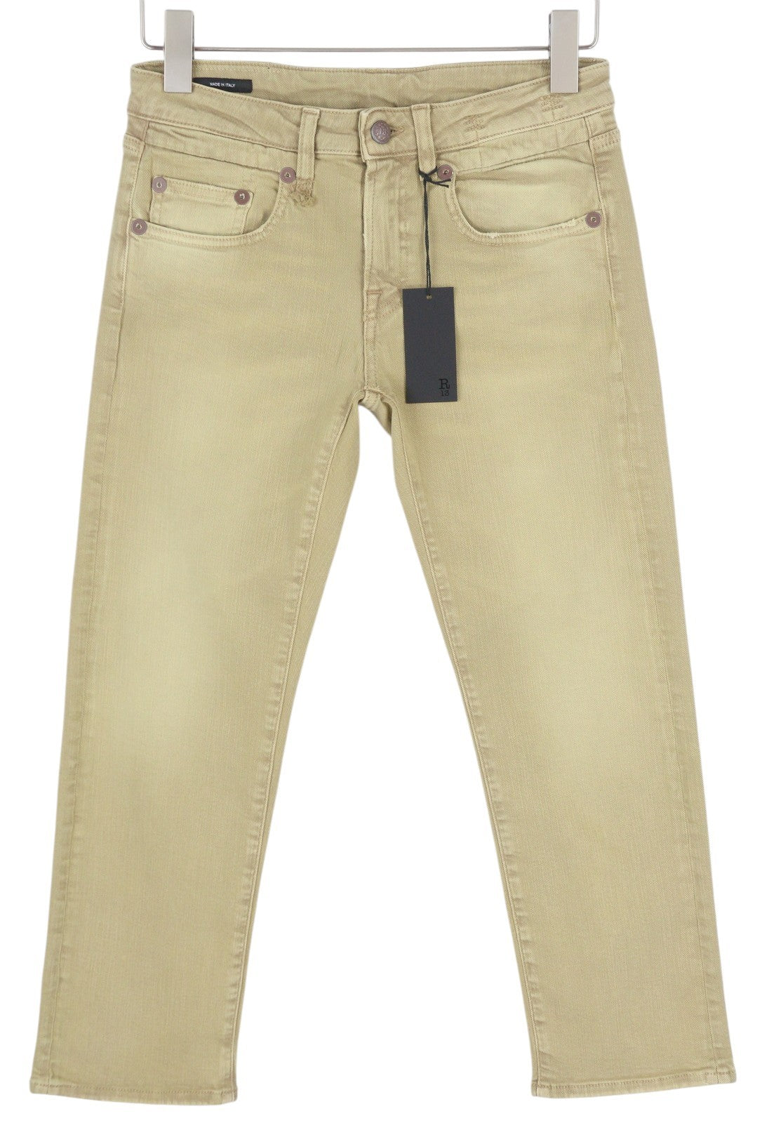 R13 Boy Straight Women Jeans 26 Khaki Stretchy Faded Ankle Length Casual RRP€699