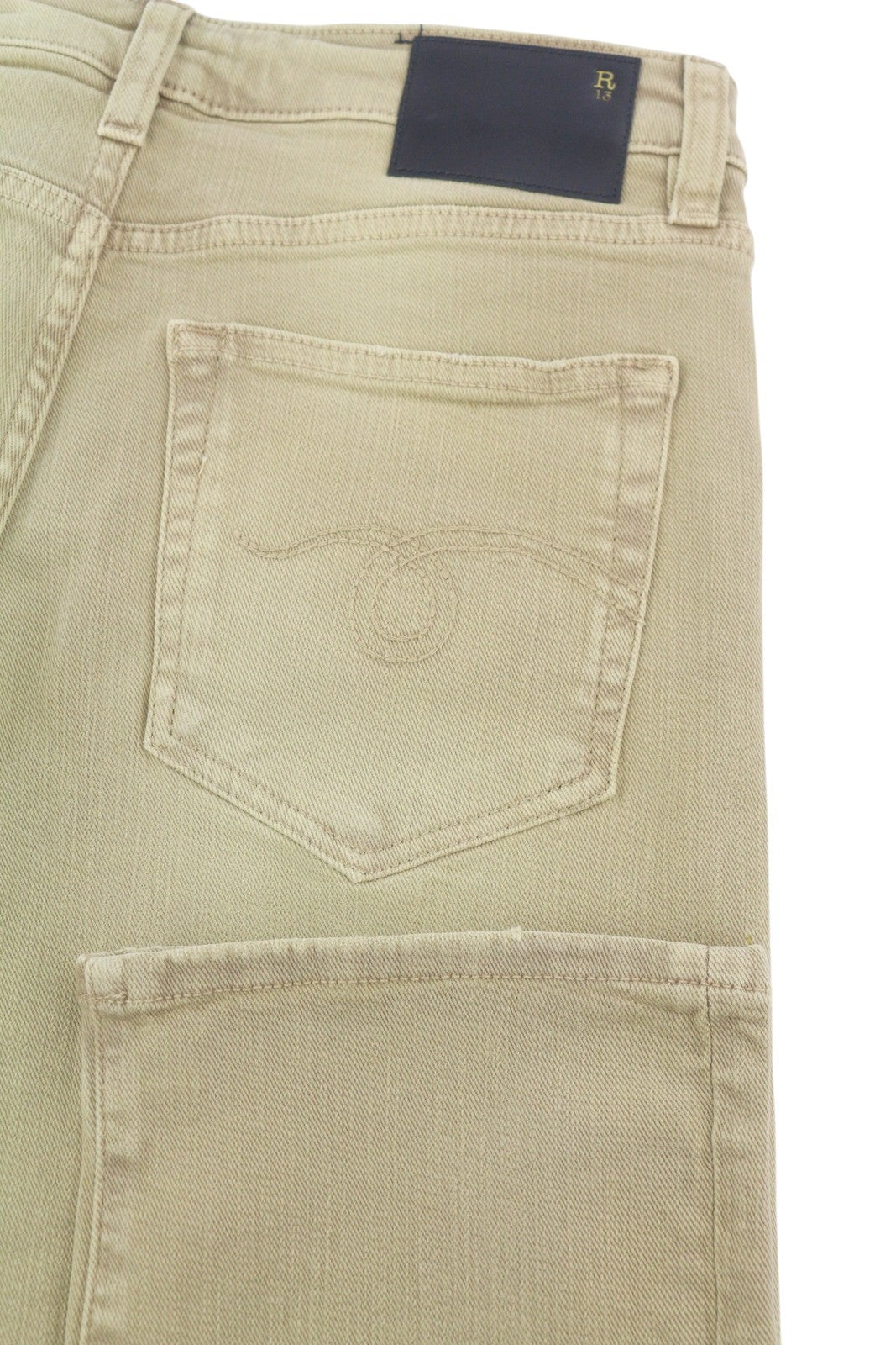R13 Boy Straight Women Jeans 26 Khaki Stretchy Faded Ankle Length Casual RRP€699