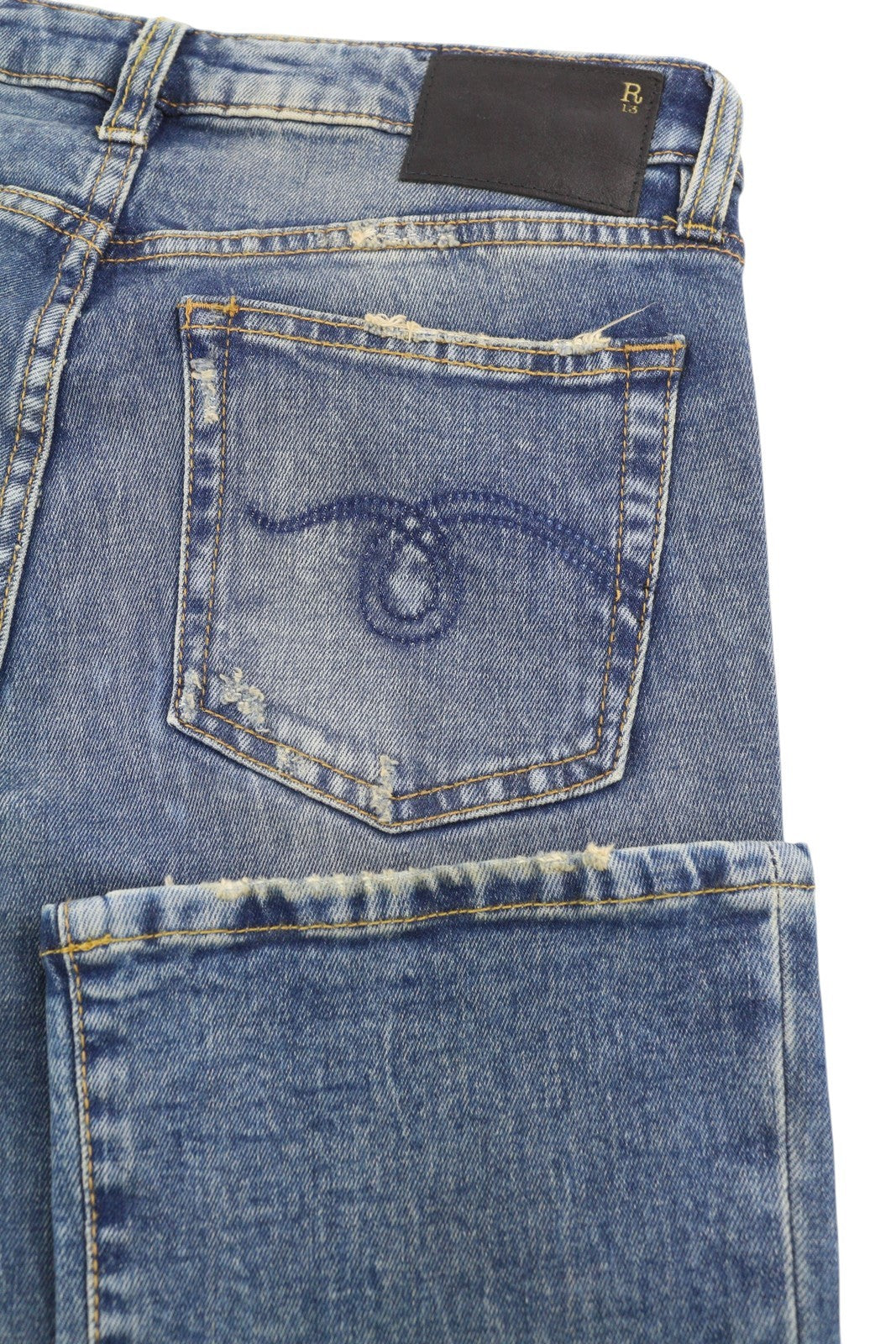 R13 Kick Fit Women Jeans 26 Kelly Stretch Washed Faded Ankle Length RRP€699 *