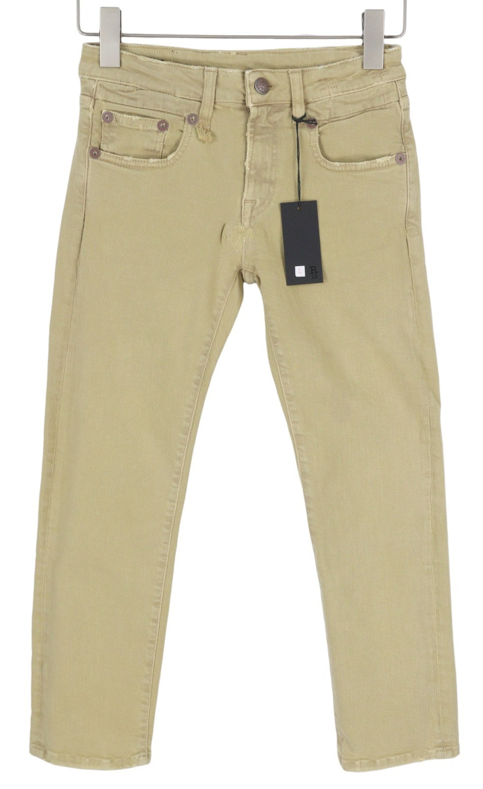 R13 Boy Straight Women Jeans 24 Khaki Stretch Washed Ankle Length Casual RRP€699