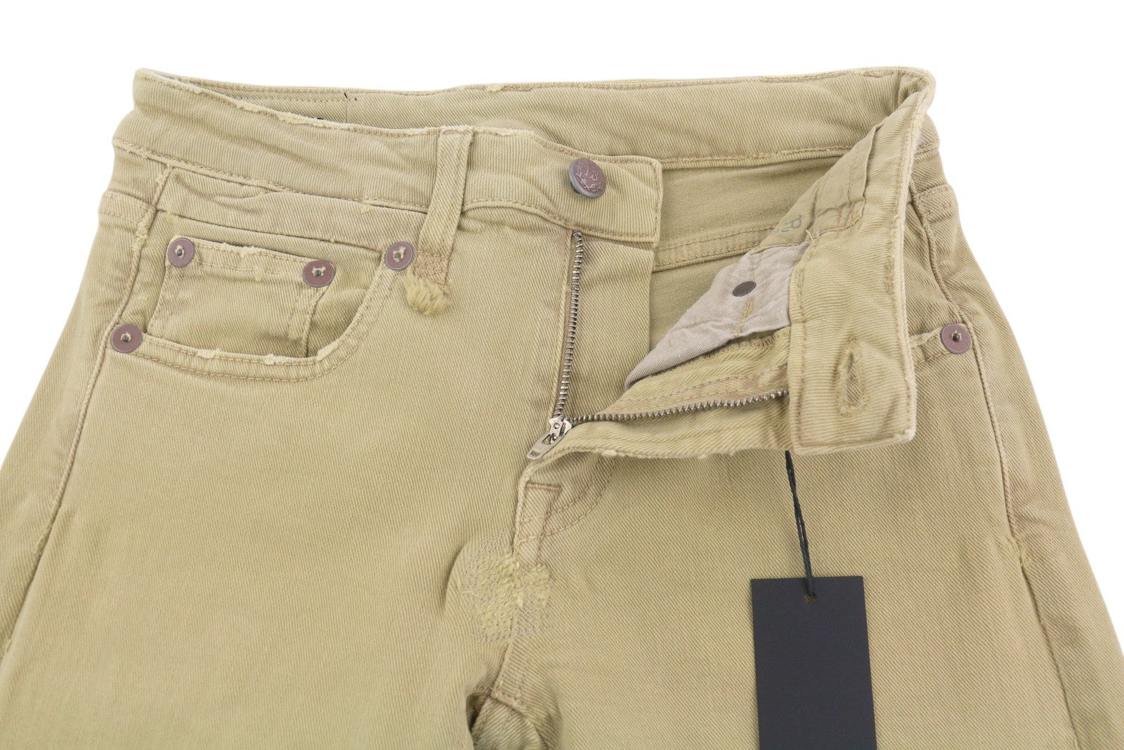 R13 Boy Straight Women Jeans 24 Khaki Stretch Washed Ankle Length Casual RRP€699