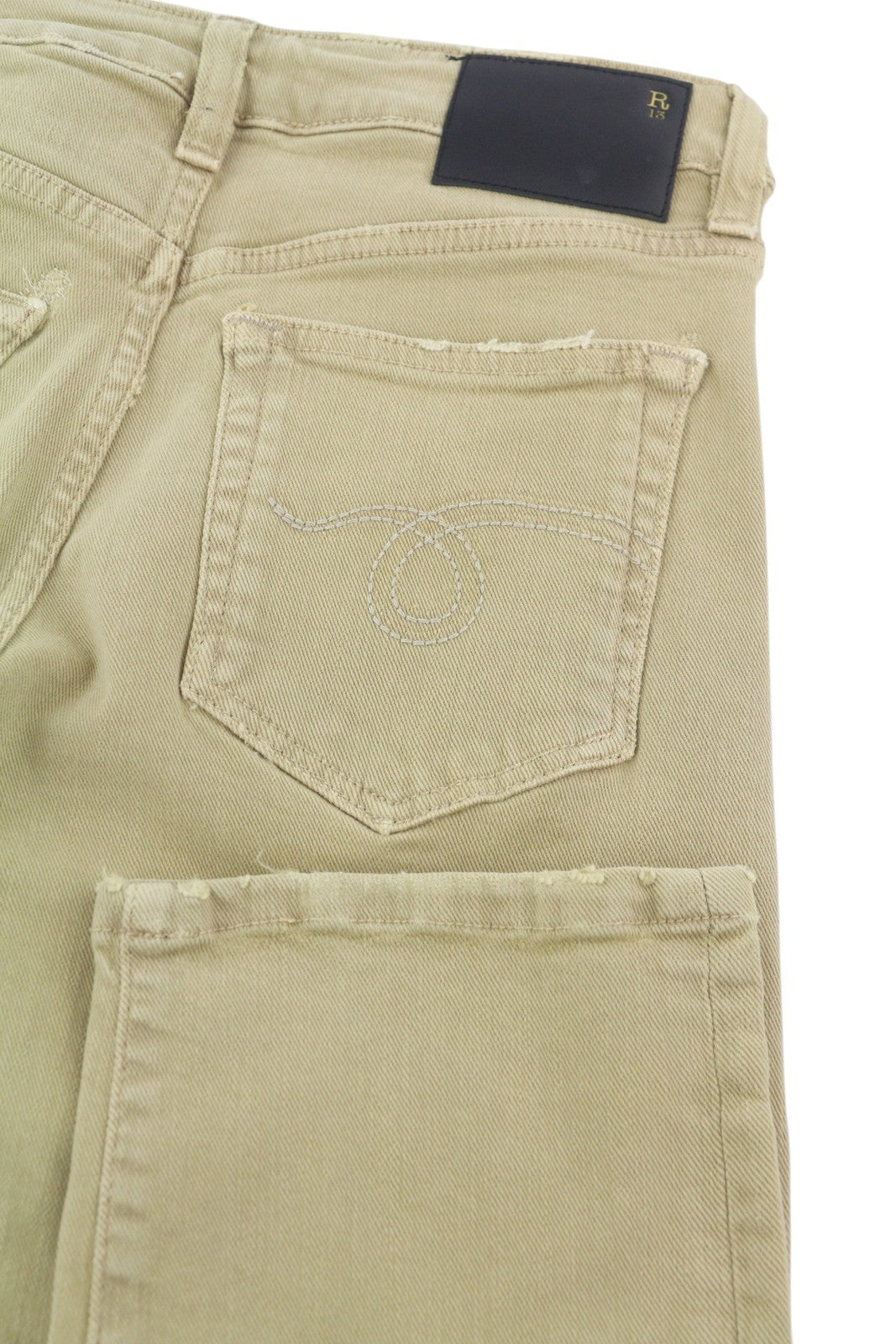 R13 Boy Straight Women Jeans 24 Khaki Stretch Washed Ankle Length Casual RRP€699