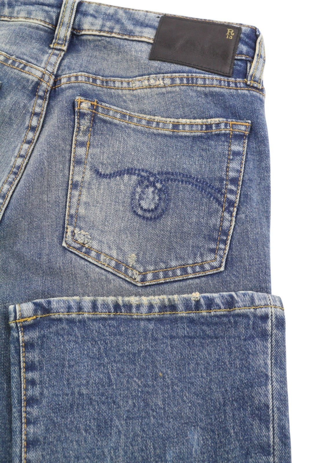 R13 Kick Fit Women Jeans 26 Kelly Stretch Washed Faded Ankle Cropped RRP€699