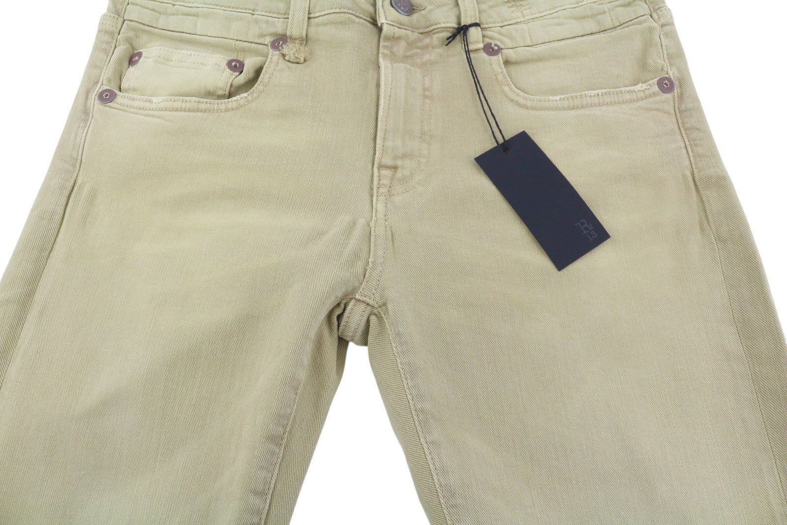 R13 Boy Straight Women Jeans 29 Khaki Stretch Washed Ankle Length Casual RRP€699