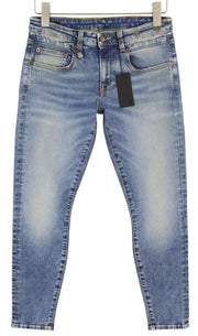R13 Boy Skinny Women Jeans 27 Blue Washed Faded Ankle Length Cropped Zip Fly