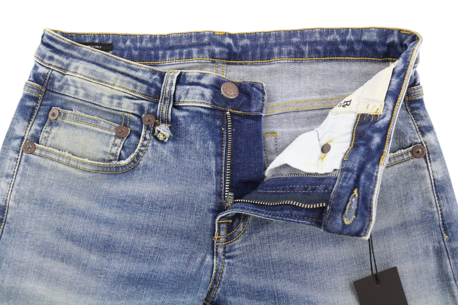 R13 Boy Skinny Women Jeans 27 Blue Washed Faded Ankle Length Cropped Zip Fly