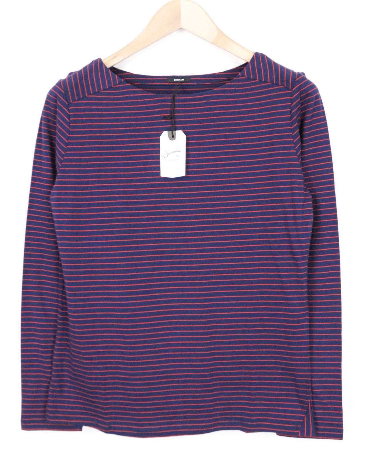 DENHAM Glide Women's T-Shirt XS Navy Red Stripe Cotton Long Sleeve Casual