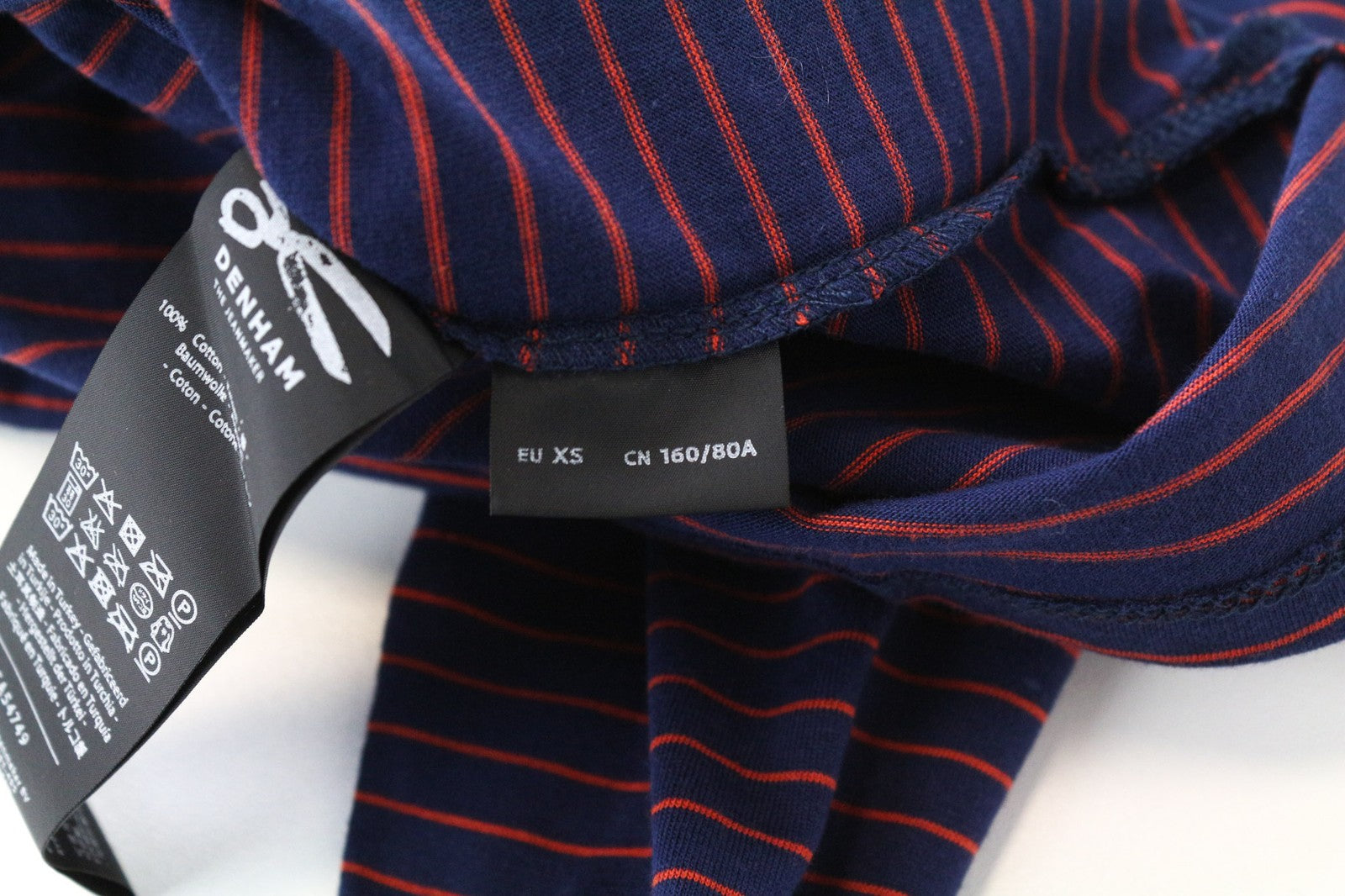 DENHAM Glide Women's T-Shirt XS Navy Red Stripe Cotton Long Sleeve Casual