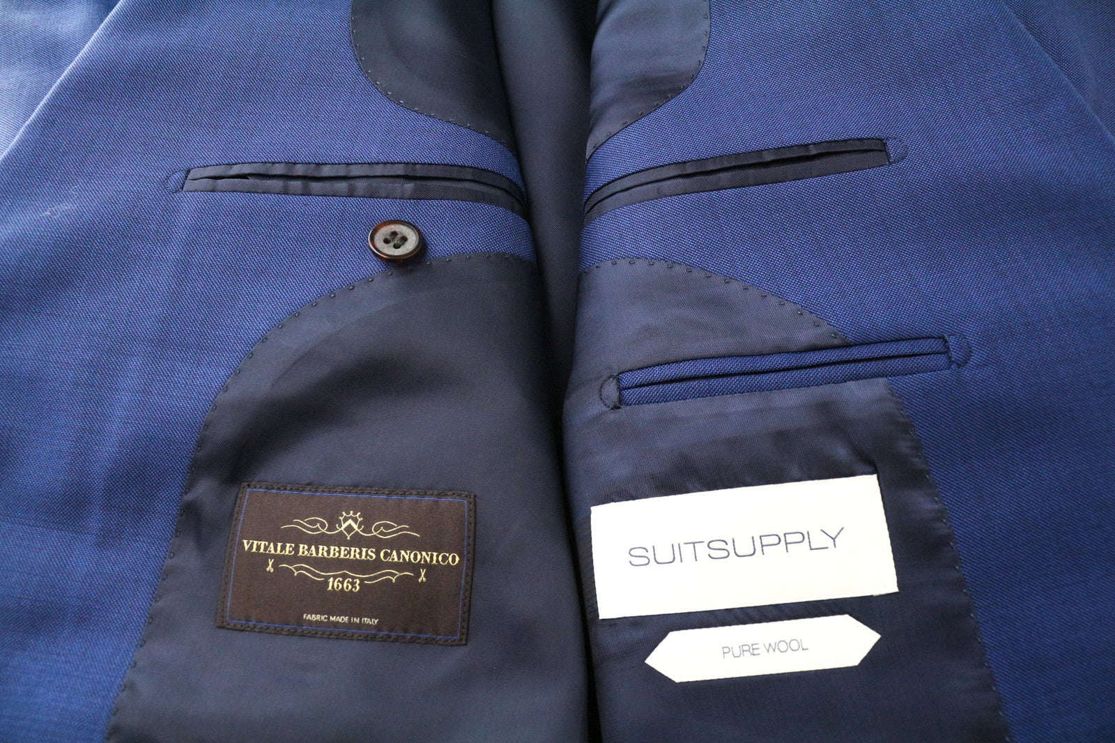 „SUITSUPPLY Lazio“ vyriškas švarkas, UK42L, mėlynas, plonas, vilnonis, vienaeilis, pritaikytas 