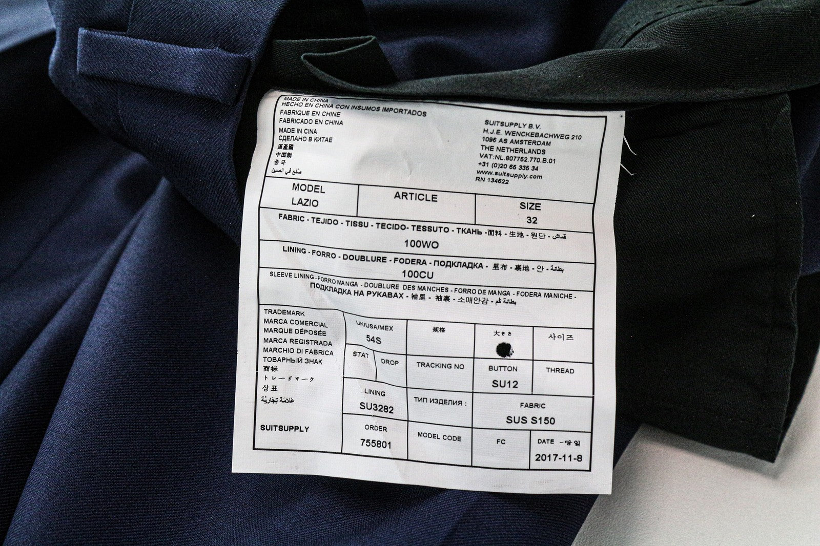 SUITSUPPLY Lazio Men's Trousers UK54S Blue Wool Pleated Front Business Formal