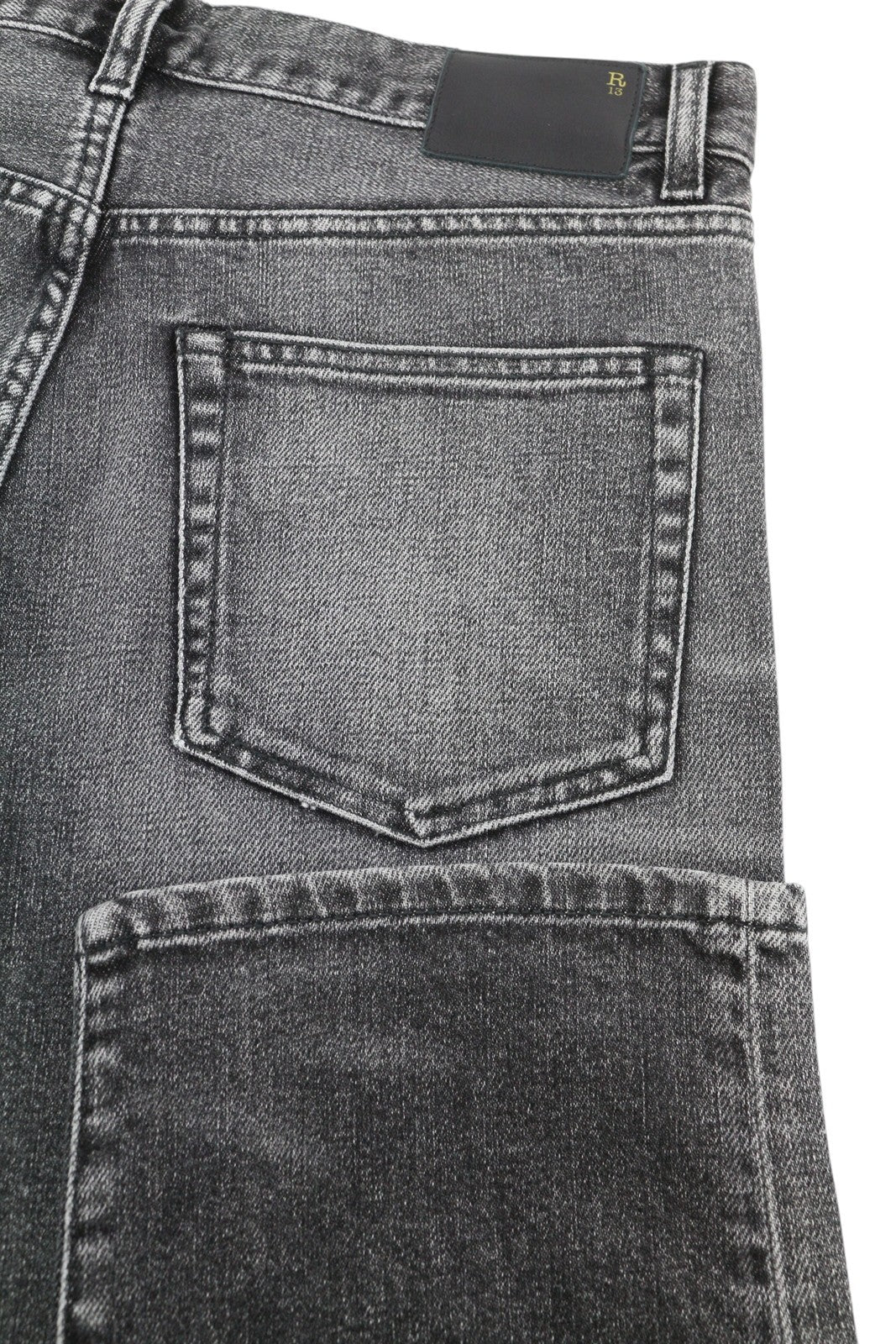 R13 Boyfriend Women Jeans 27 Black Washed Faded Ankle Length Cropped Zip Denim