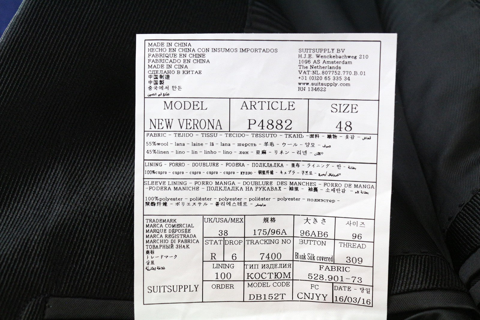 SUITSUPPLY New Verona Tux Men's Blazer UK38R Blue Wool Linen Single-Breasted