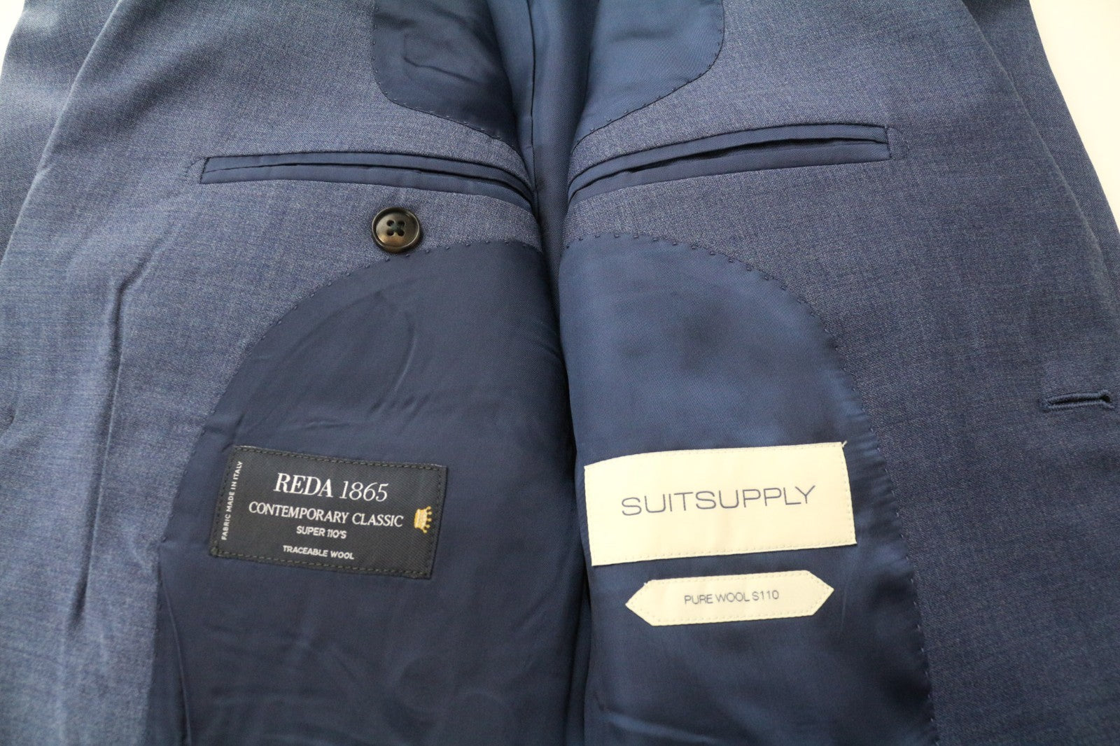 SUITSUPPLY Napoli Men's Suit UK34R Blue Wool Super 110's Lined 2 Piece Classic