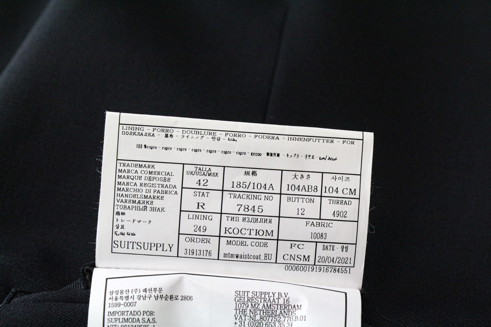 SUITSUPPLY La Spalla Men's Suit UK42R Blue Wool 3 Piece Single-Breasted Classic