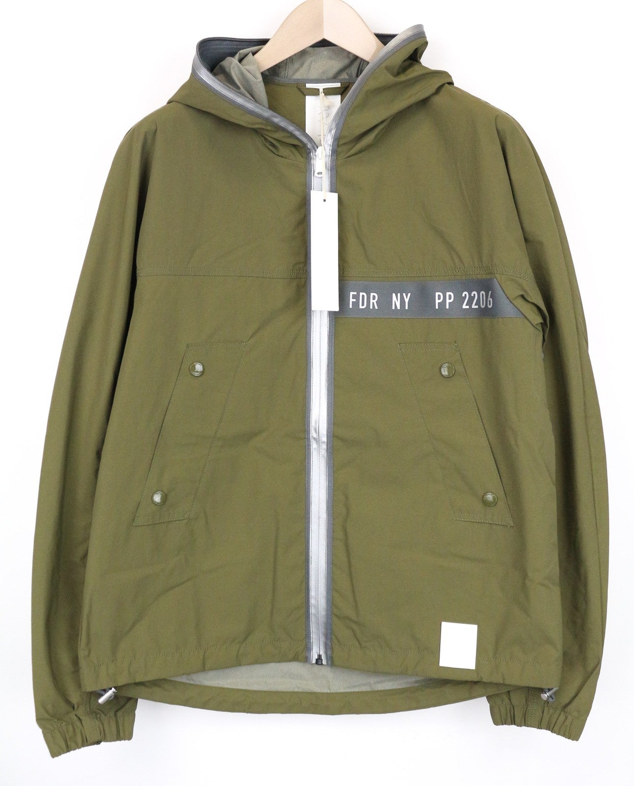 REPLAY Men's Jacket L Green Hooded Cotton Zip Windbreaker with Taped Seams