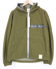 REPLAY Men's Jacket L Green Hooded Cotton Zip Windbreaker with Taped Seams