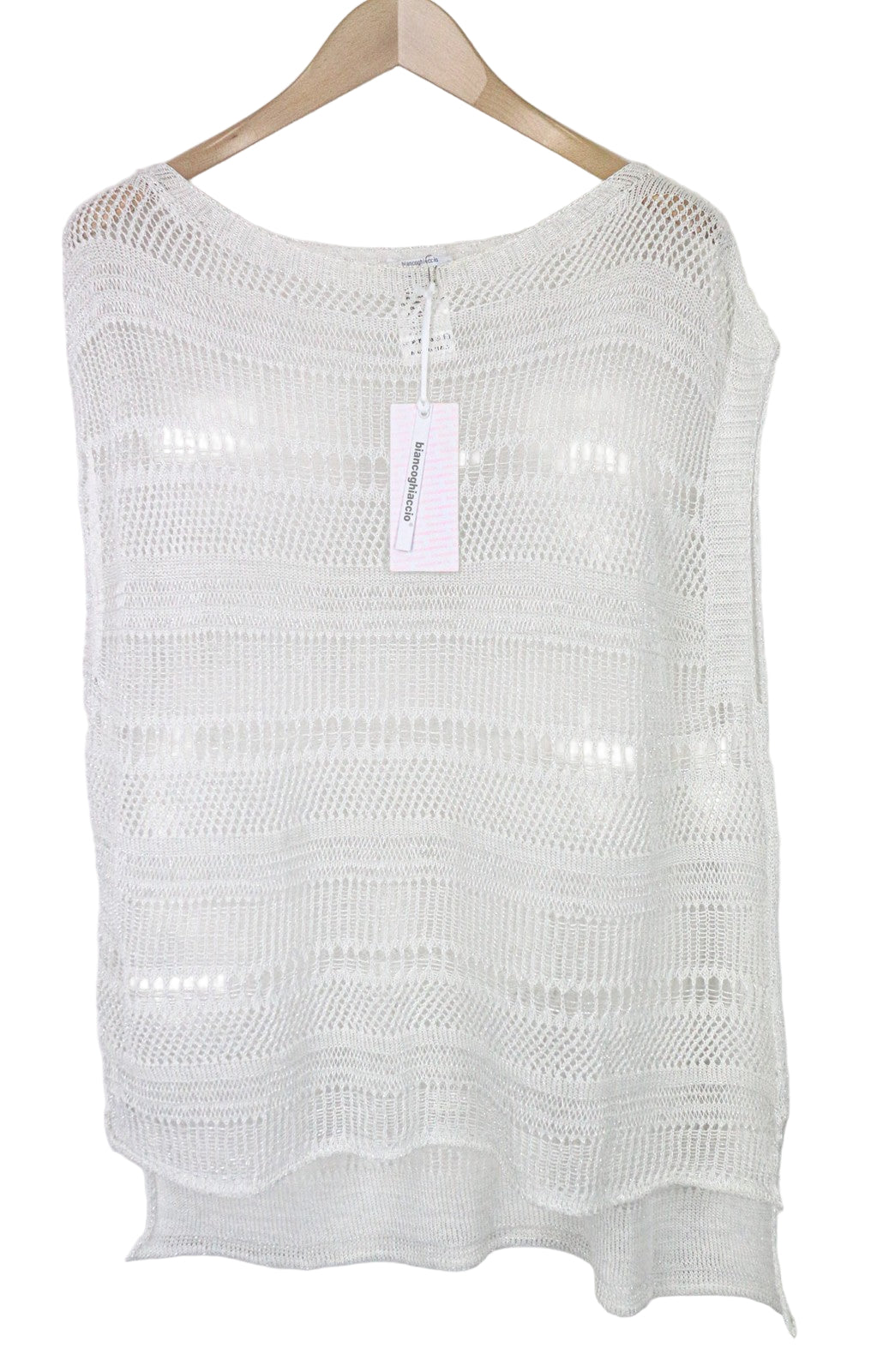 BIANCOGHIACCO Women's T-Shirt L Silver Sleeveless Cotton Blend Sheer Knit