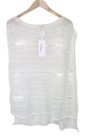 BIANCOGHIACCO Women's T-Shirt L Silver Sleeveless Cotton Blend Sheer Knit