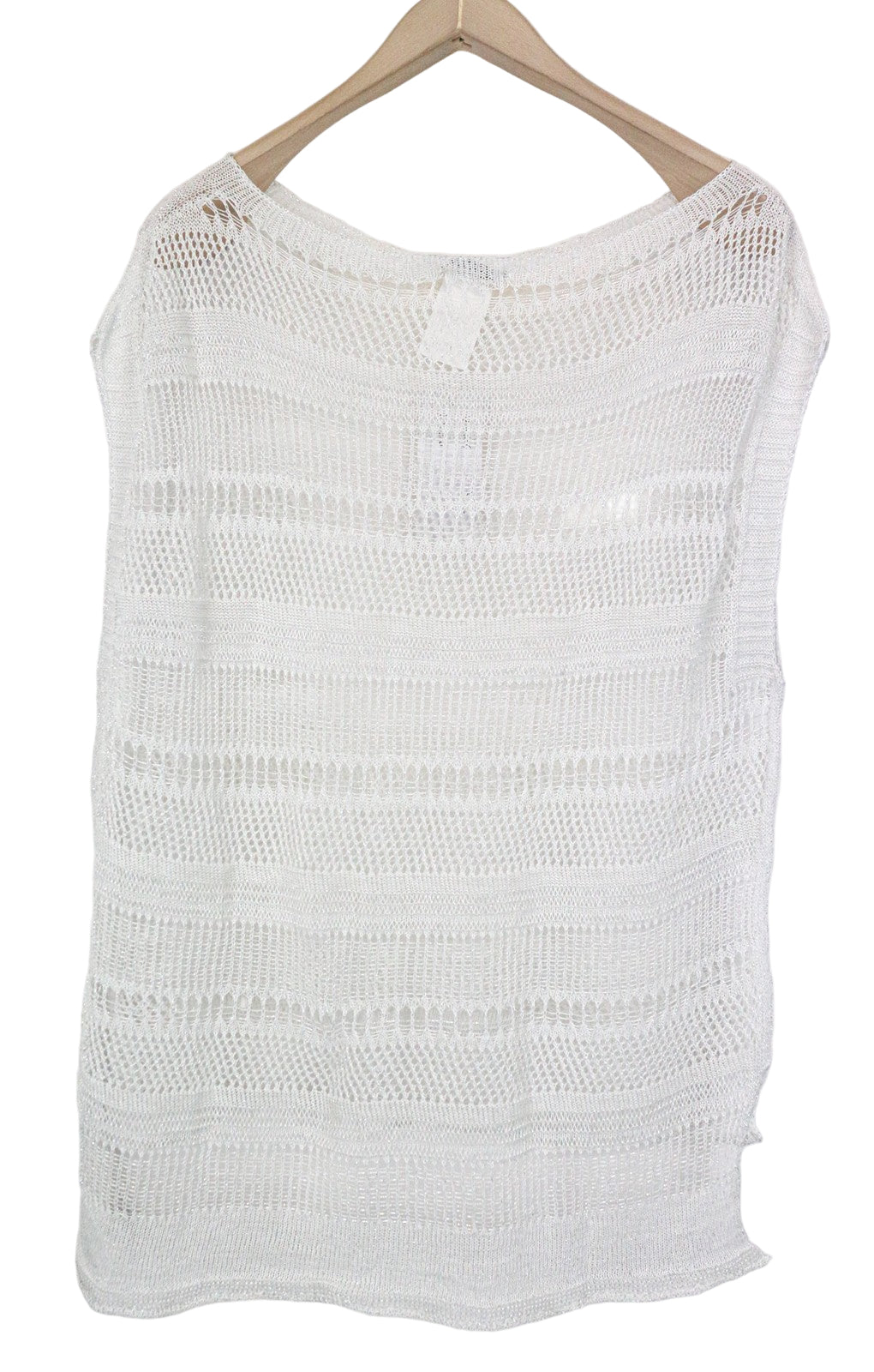 BIANCOGHIACCO Women's T-Shirt L Silver Sleeveless Cotton Blend Sheer Knit
