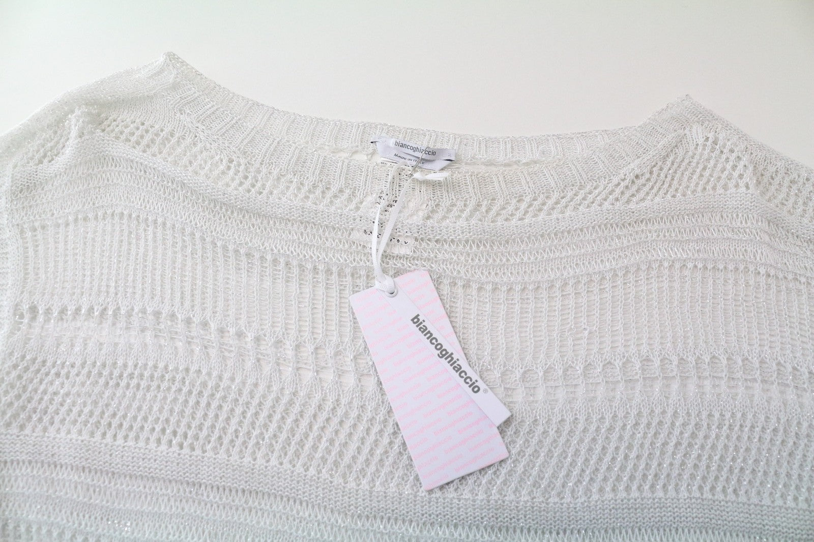 BIANCOGHIACCO Women's T-Shirt L Silver Sleeveless Cotton Blend Sheer Knit