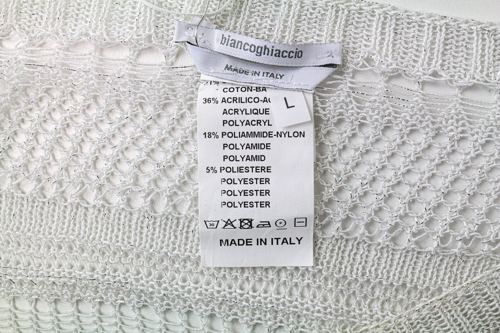 BIANCOGHIACCO Women's T-Shirt L Silver Sleeveless Cotton Blend Sheer Knit