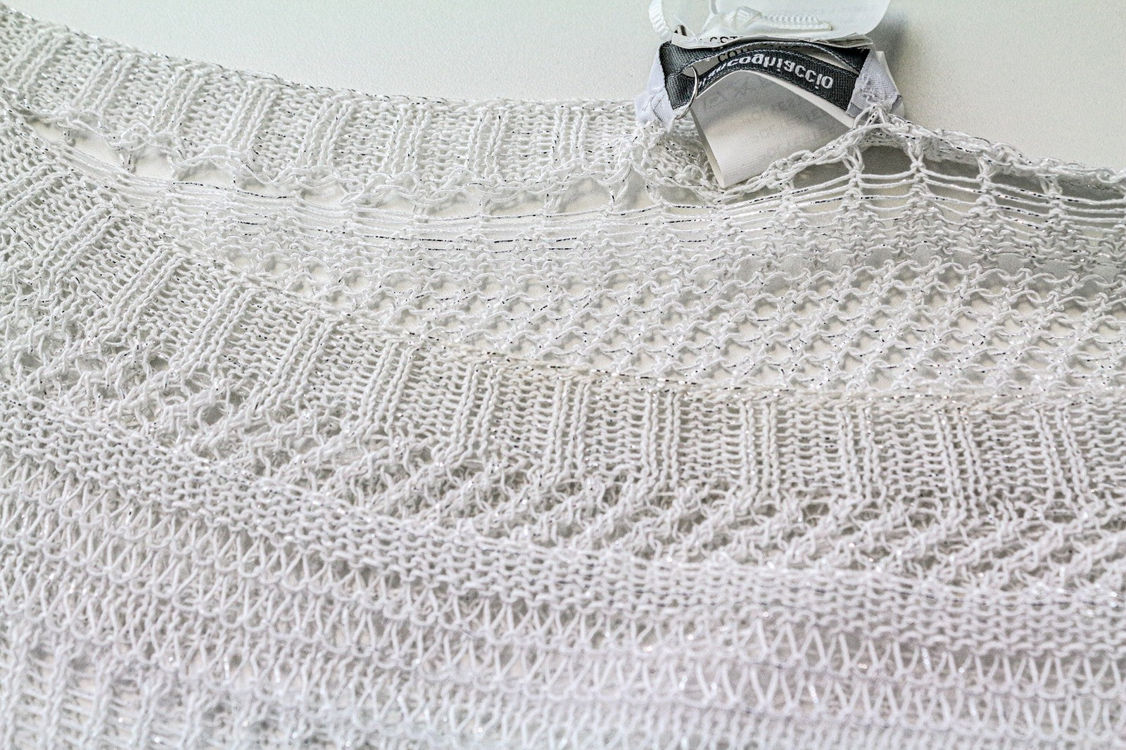 BIANCOGHIACCO Women's T-Shirt L Silver Sleeveless Cotton Blend Sheer Knit