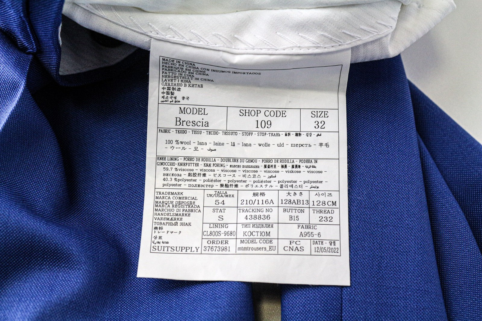 SUITSUPPLY Ferrara Men's Suit UK50R Blue 2 Piece Waistcoat & Trousers Pure Wool