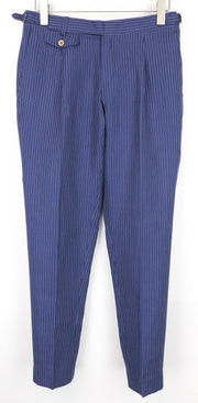 SUITSUPPLY Brentwood Men's Trousers UK38R Blue Pleated Linen Cotton Striped