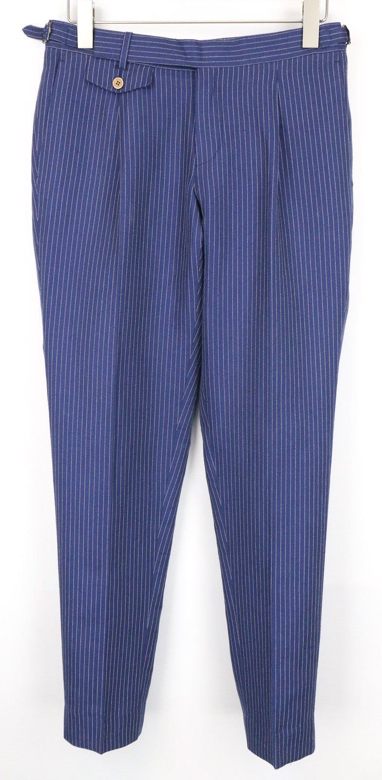 SUITSUPPLY Brentwood Men's Trousers UK38R Blue Pleated Linen Cotton Striped