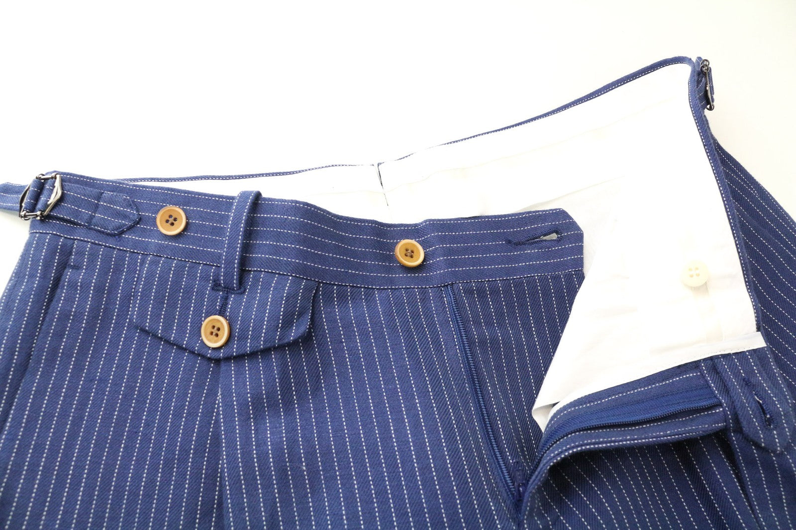 SUITSUPPLY Brentwood Men's Trousers UK38R Blue Pleated Linen Cotton Striped