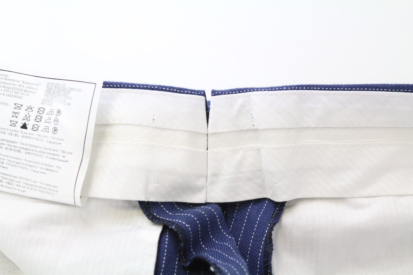 SUITSUPPLY Brentwood Men's Trousers UK38R Blue Pleated Linen Cotton Striped